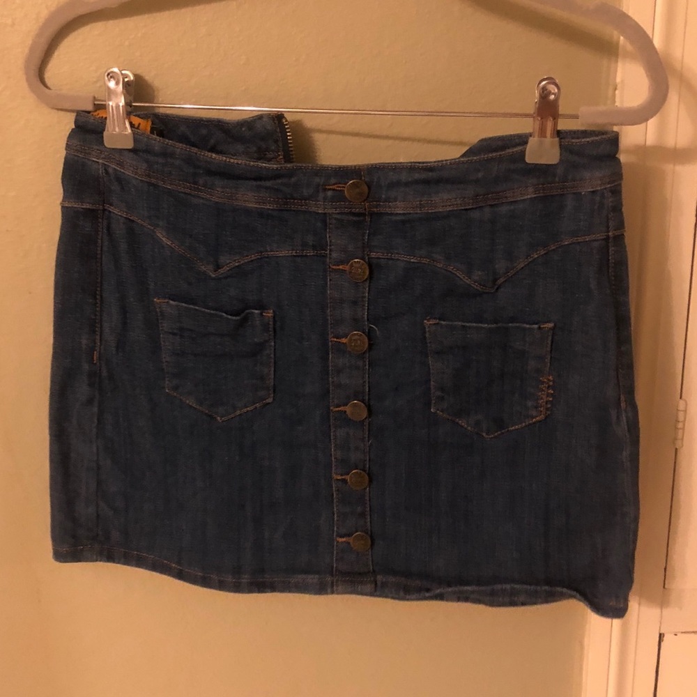 Button Front Denim Mini Skirt